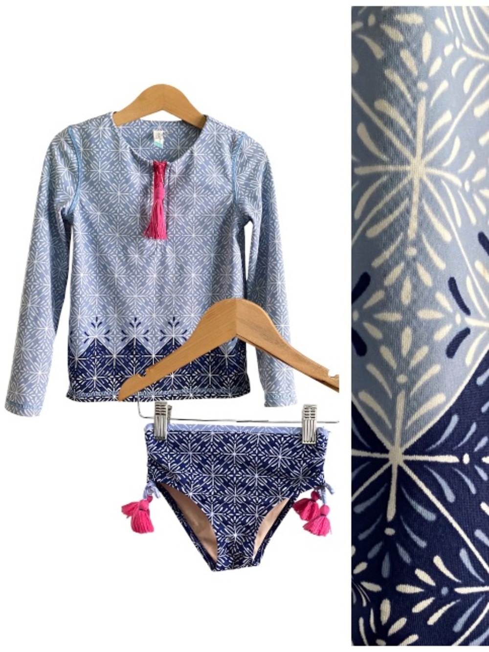 Cabana Life Navy Blue Bandana Print Long Sleeve Rashguard Bikini Set 5t